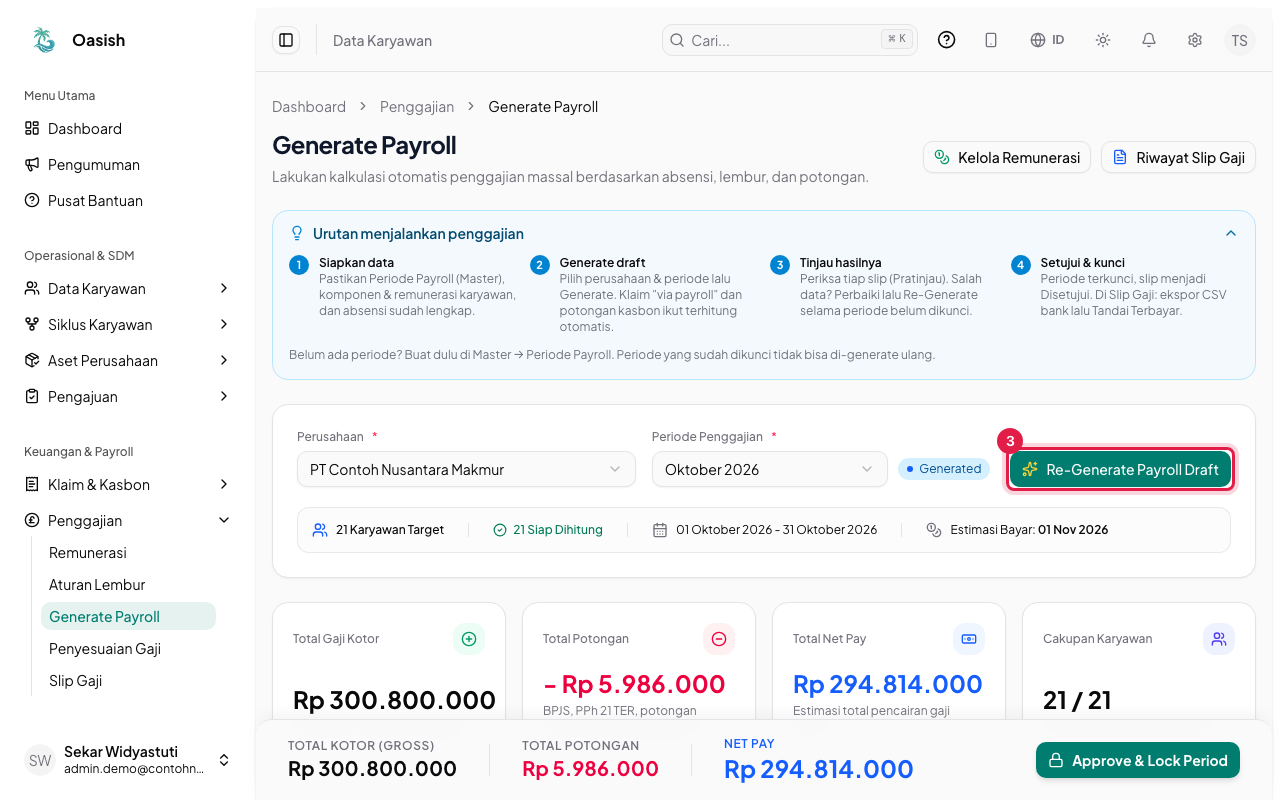 Tombol Generate Payroll Draft