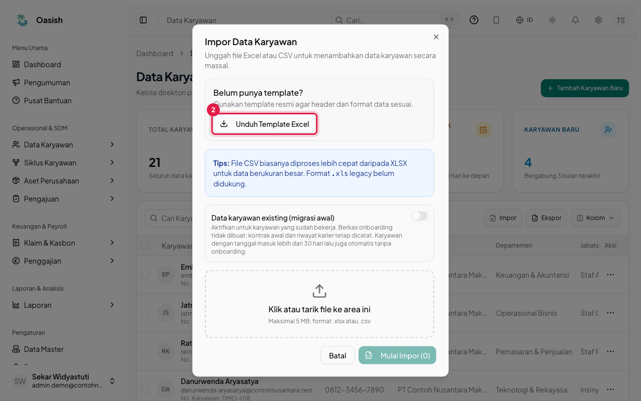 Dialog Impor Data Karyawan
