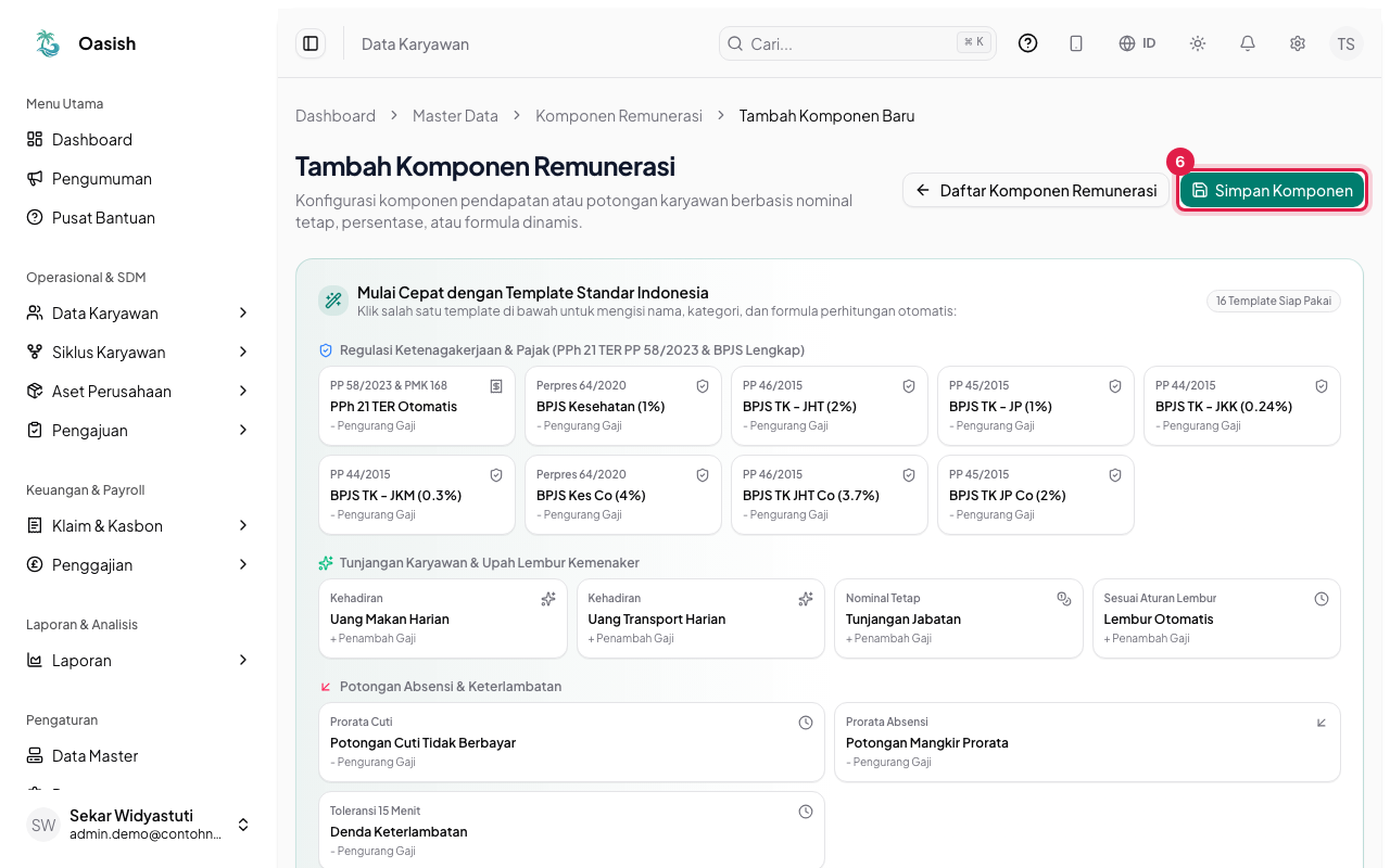 Tombol Simpan Komponen