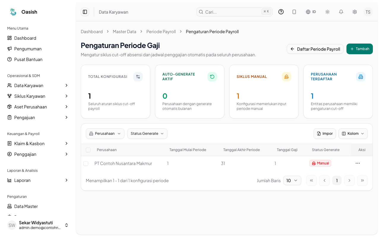Halaman Pengaturan Periode tempat sakelar hitung ulang PPh 21