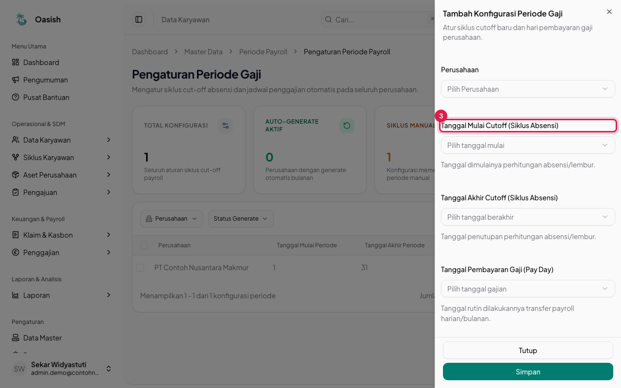 Formulir aturan siklus periode penggajian