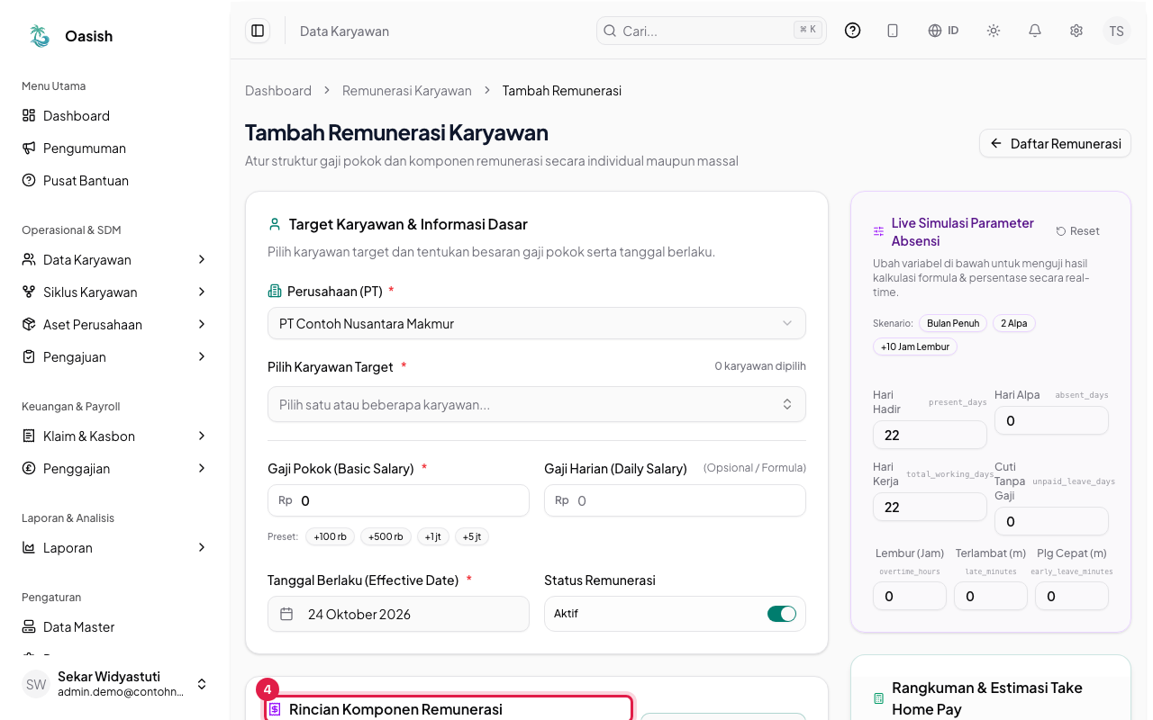 Bagian rincian komponen remunerasi