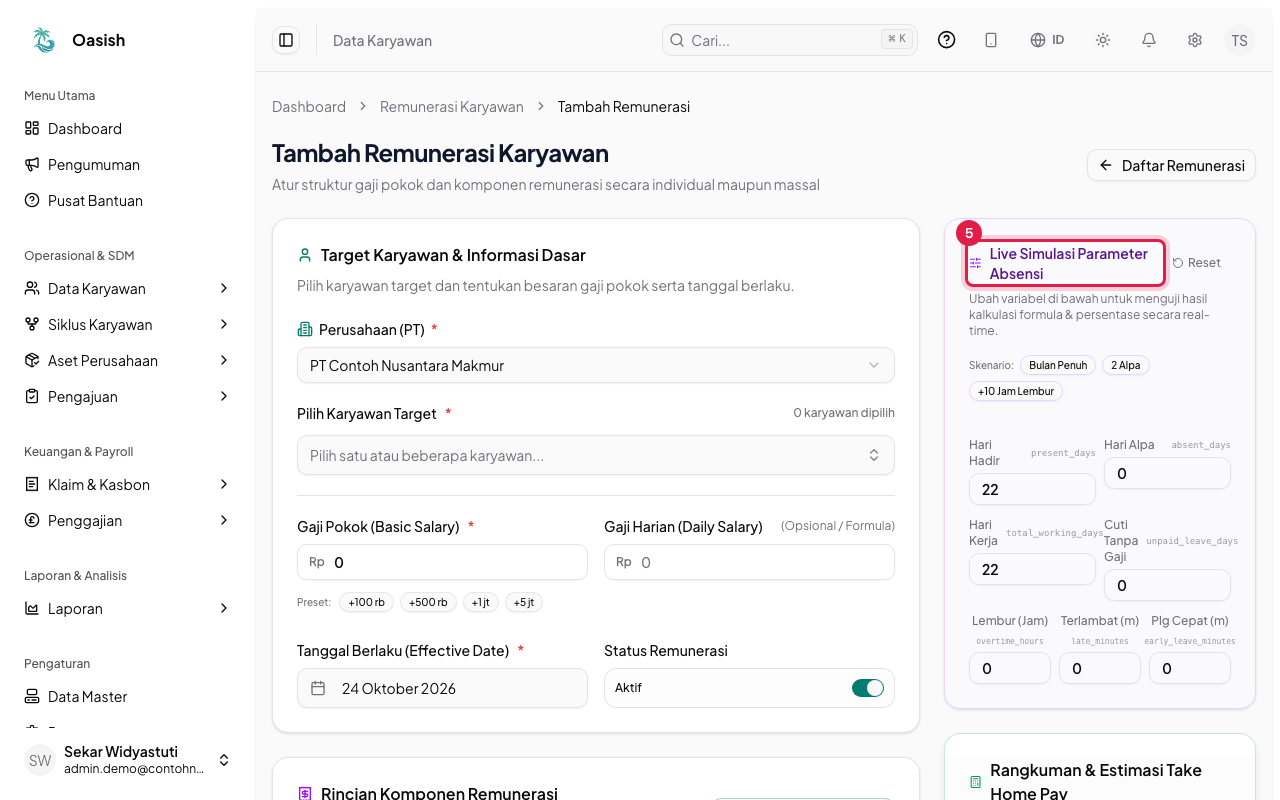 Panel Live Simulasi Parameter Absensi