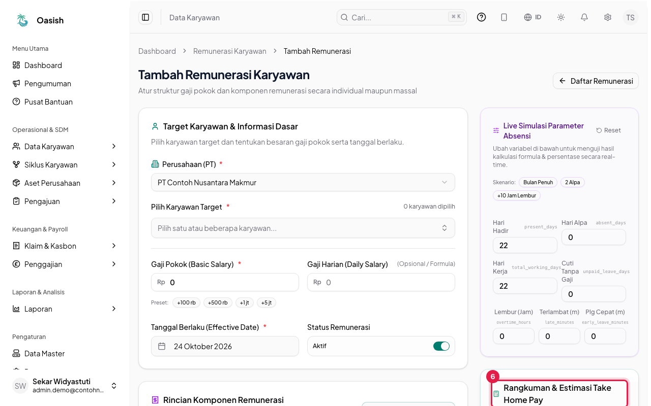 Ringkasan estimasi take home pay
