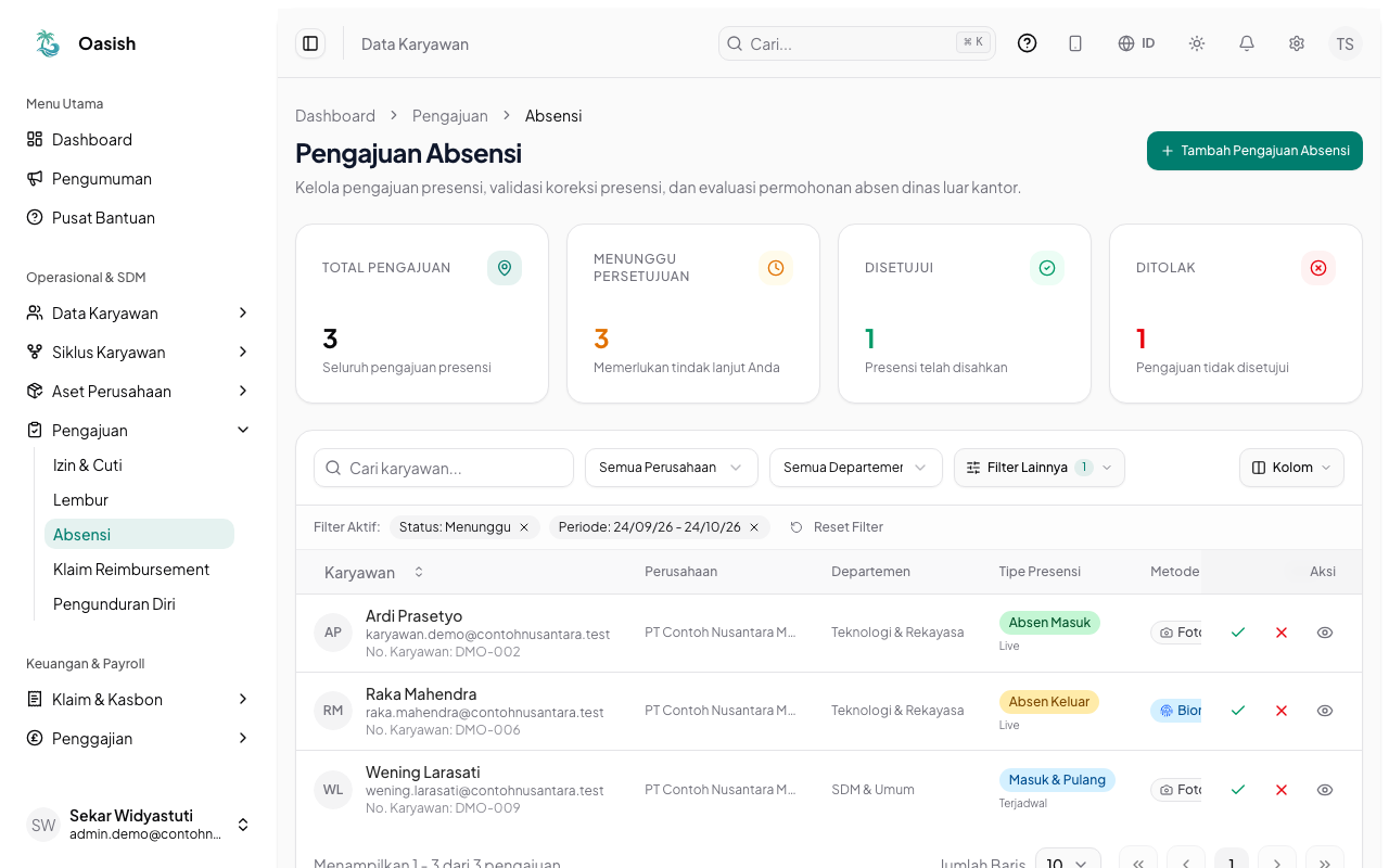 Halaman Pengajuan Absensi