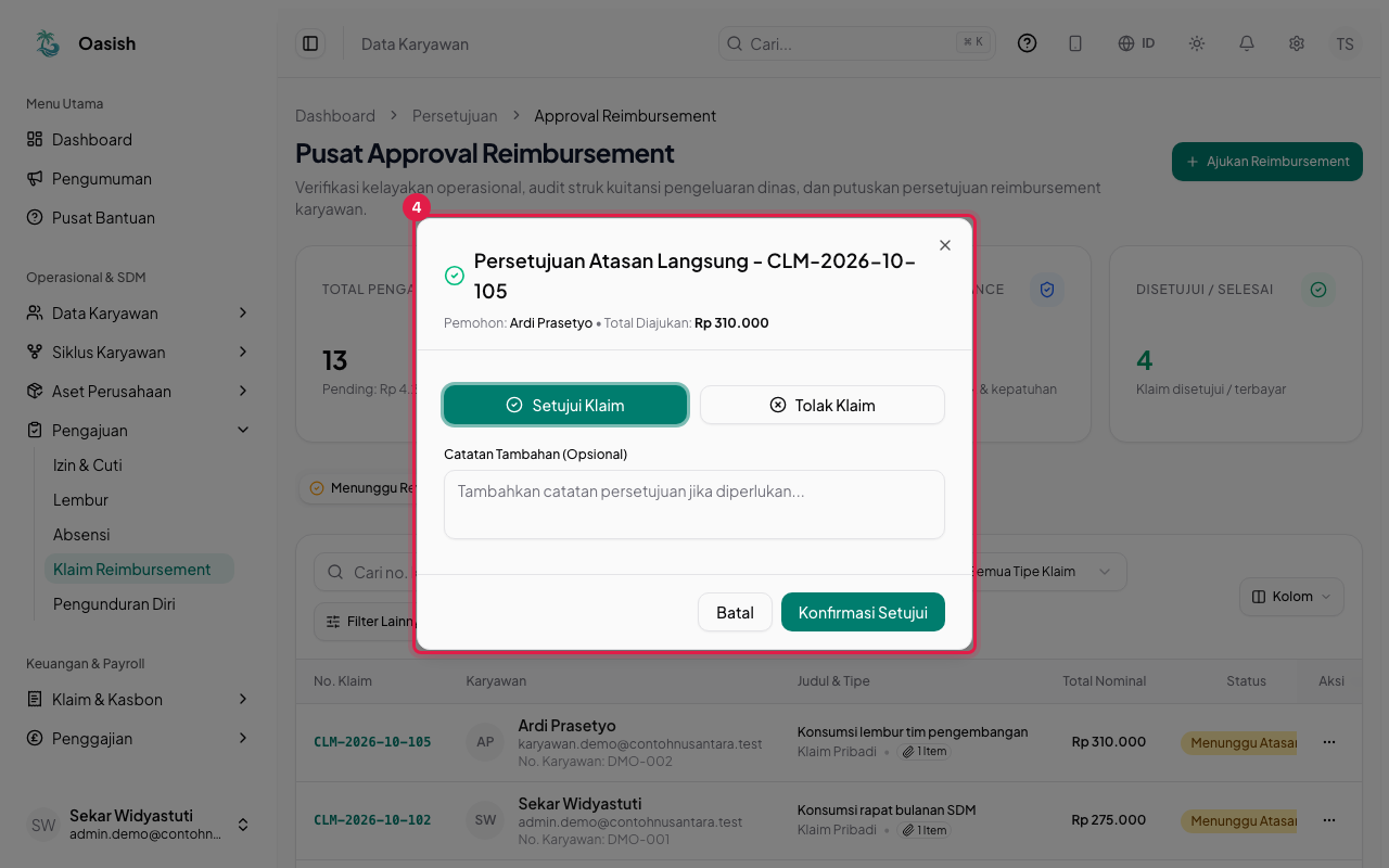 Dialog persetujuan reimbursement