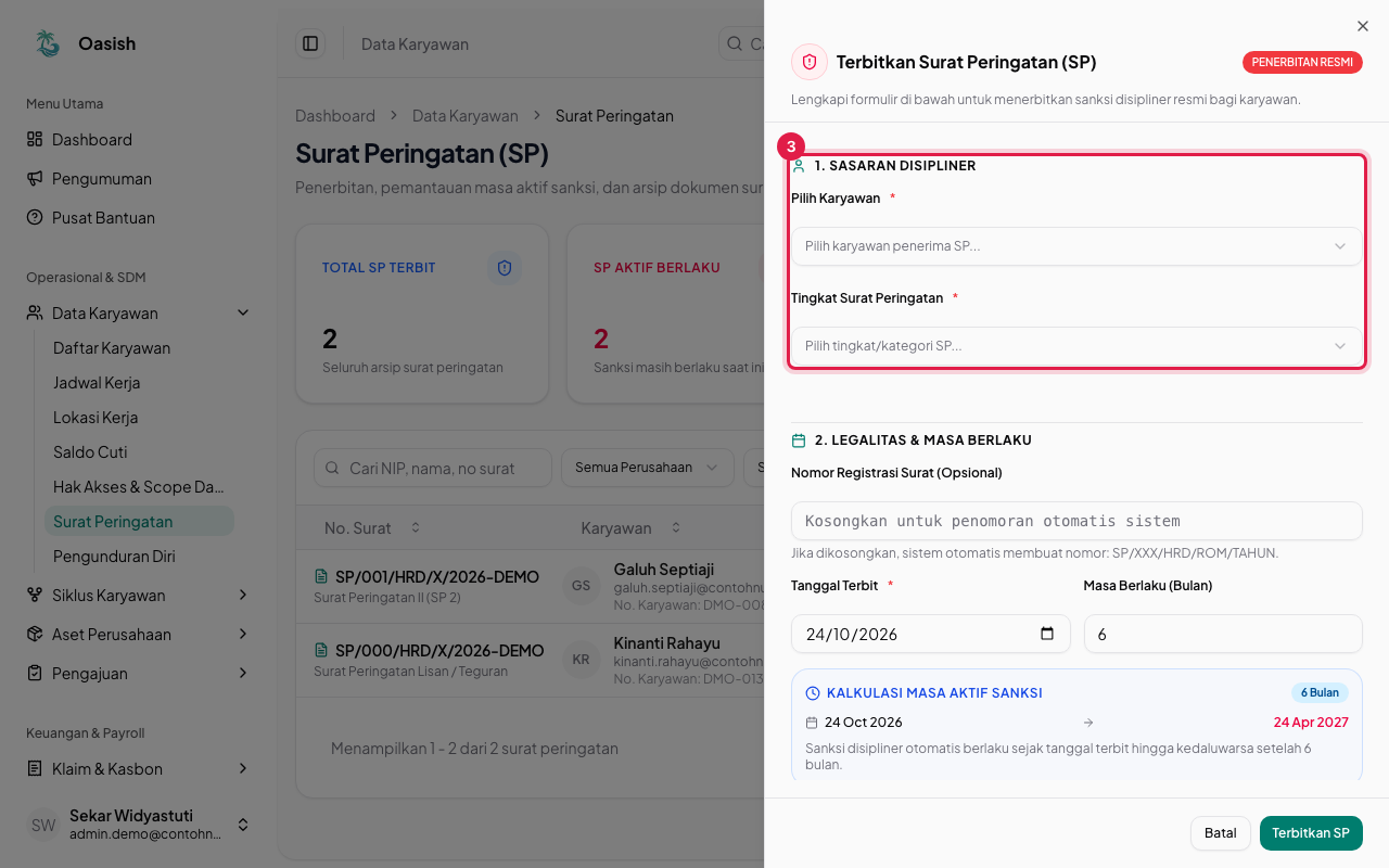 Panel penerbitan SP bagian sasaran disipliner