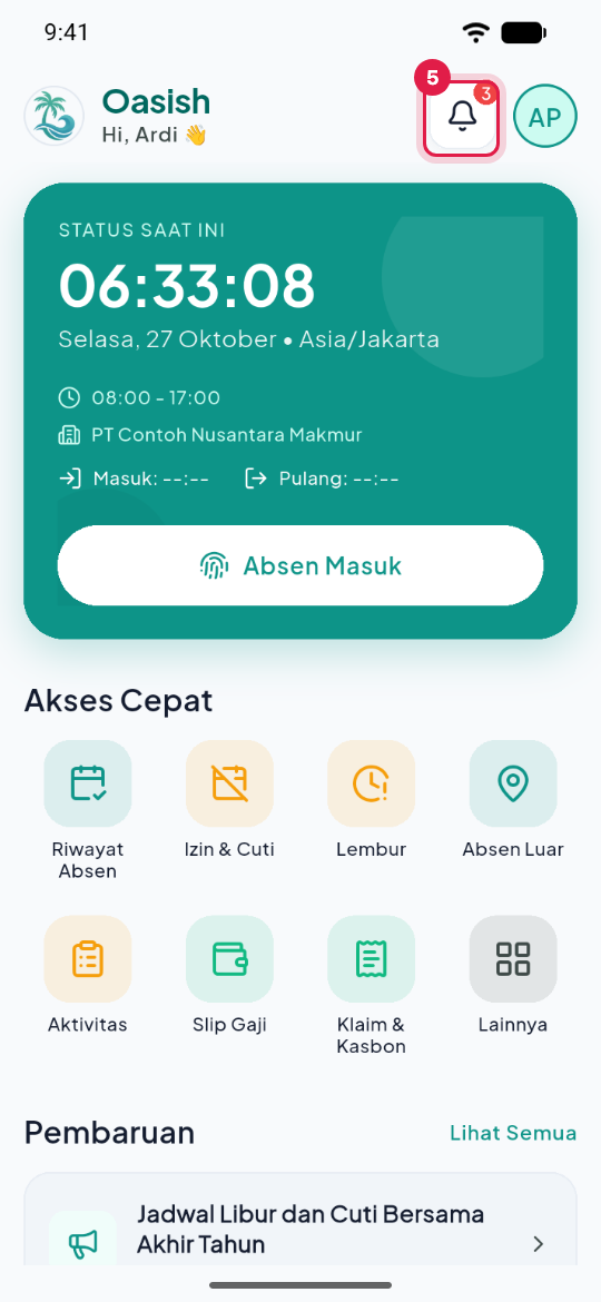 Ikon notifikasi dan profil