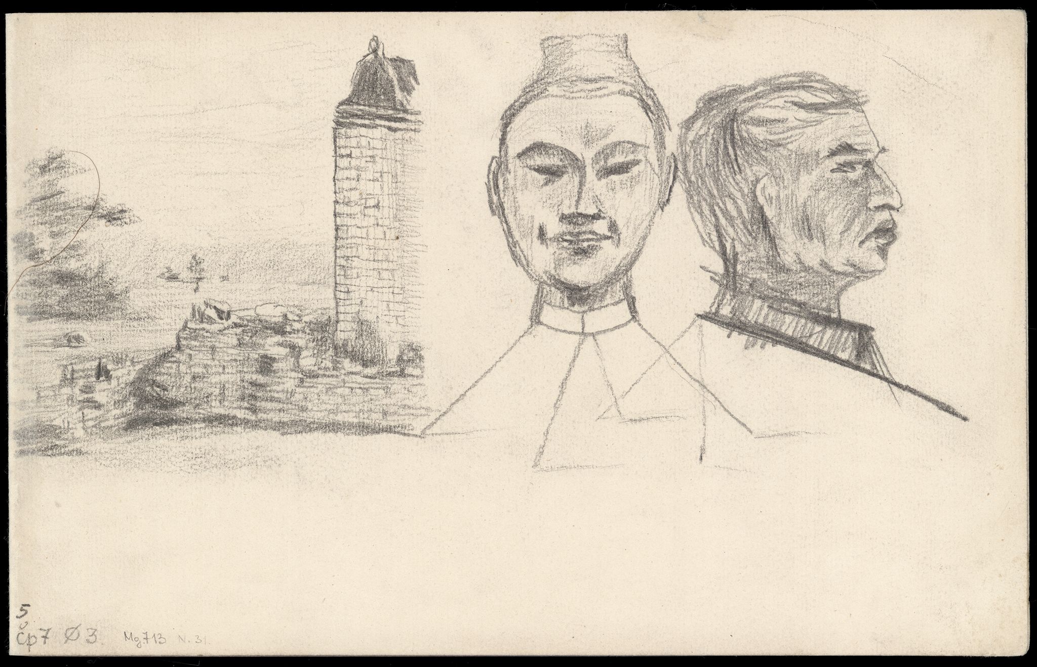 Image for: Portraits and Drawing of Landscape with Ruins