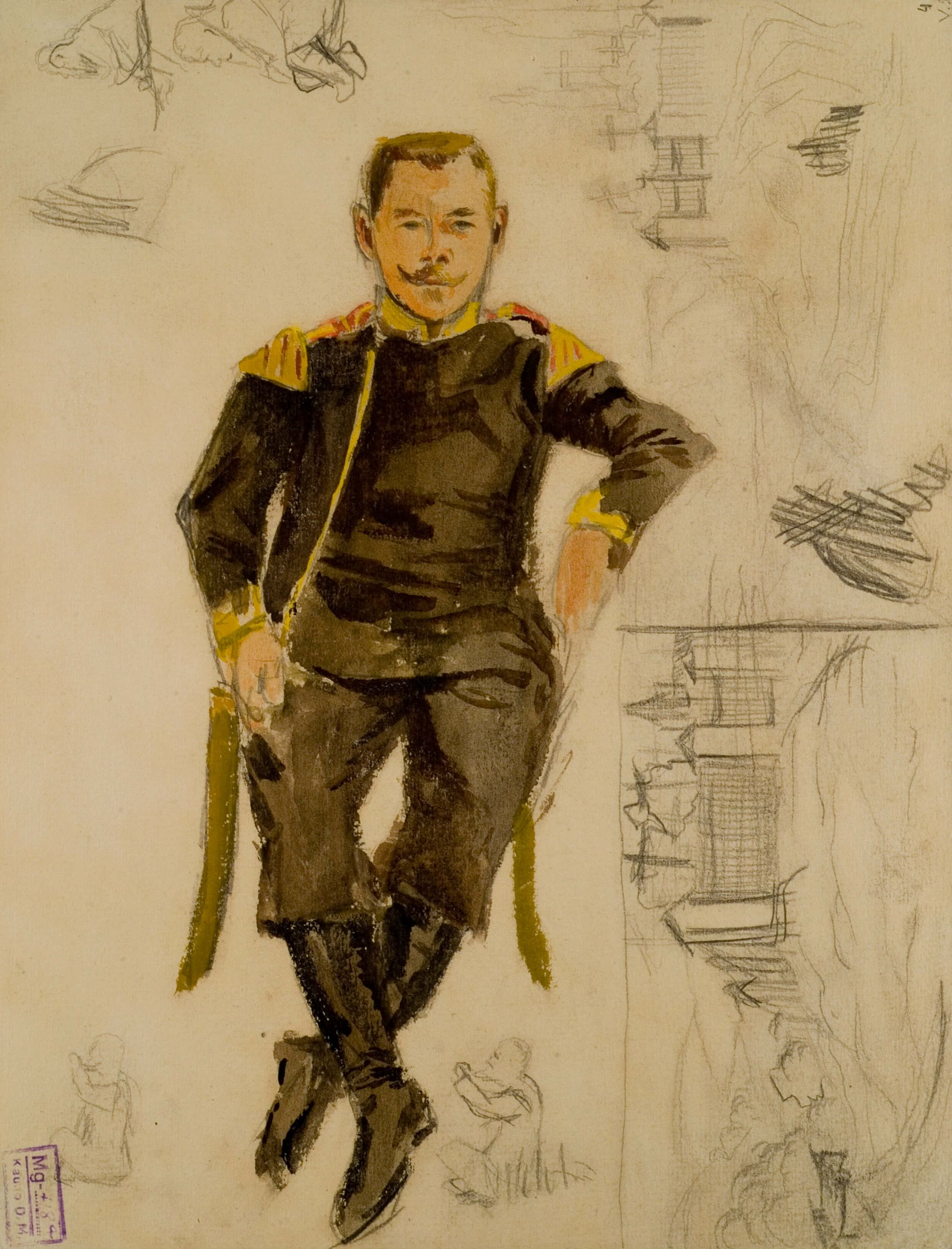 Image for: Man in Uniform and Sketches for Compositions