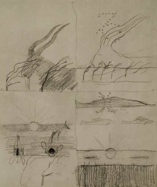 Gallery illustration for Sketches for the Compositions Capricorn and Pisces from "The Zodiac" cycle consisting of 12 paintings