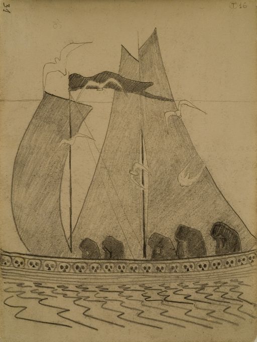 Galerijos kortelės iliustracija Kompozicijos eskizas Laivas