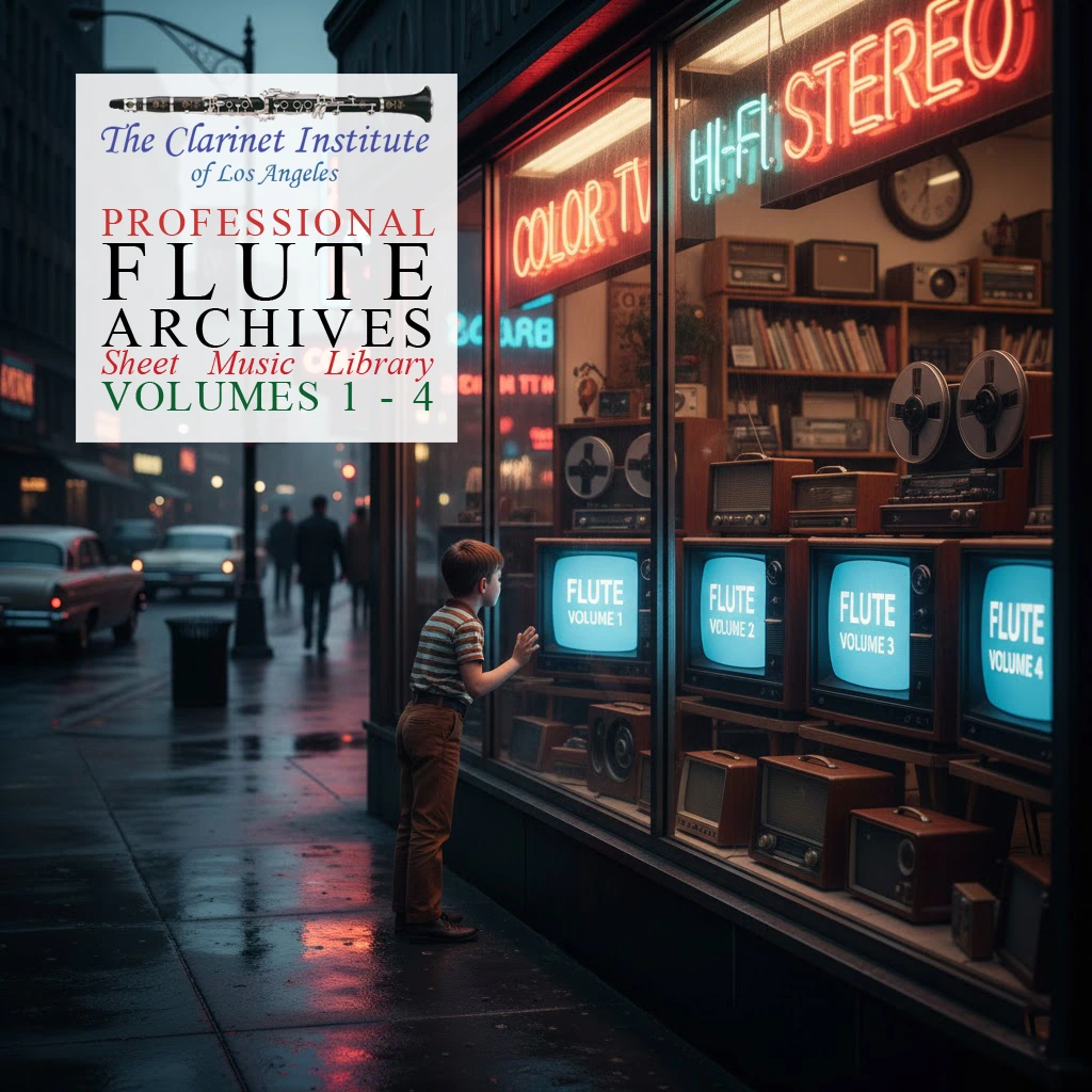Cover for Flute Sheet Music, Vols. 1 - 4 showing a storefront