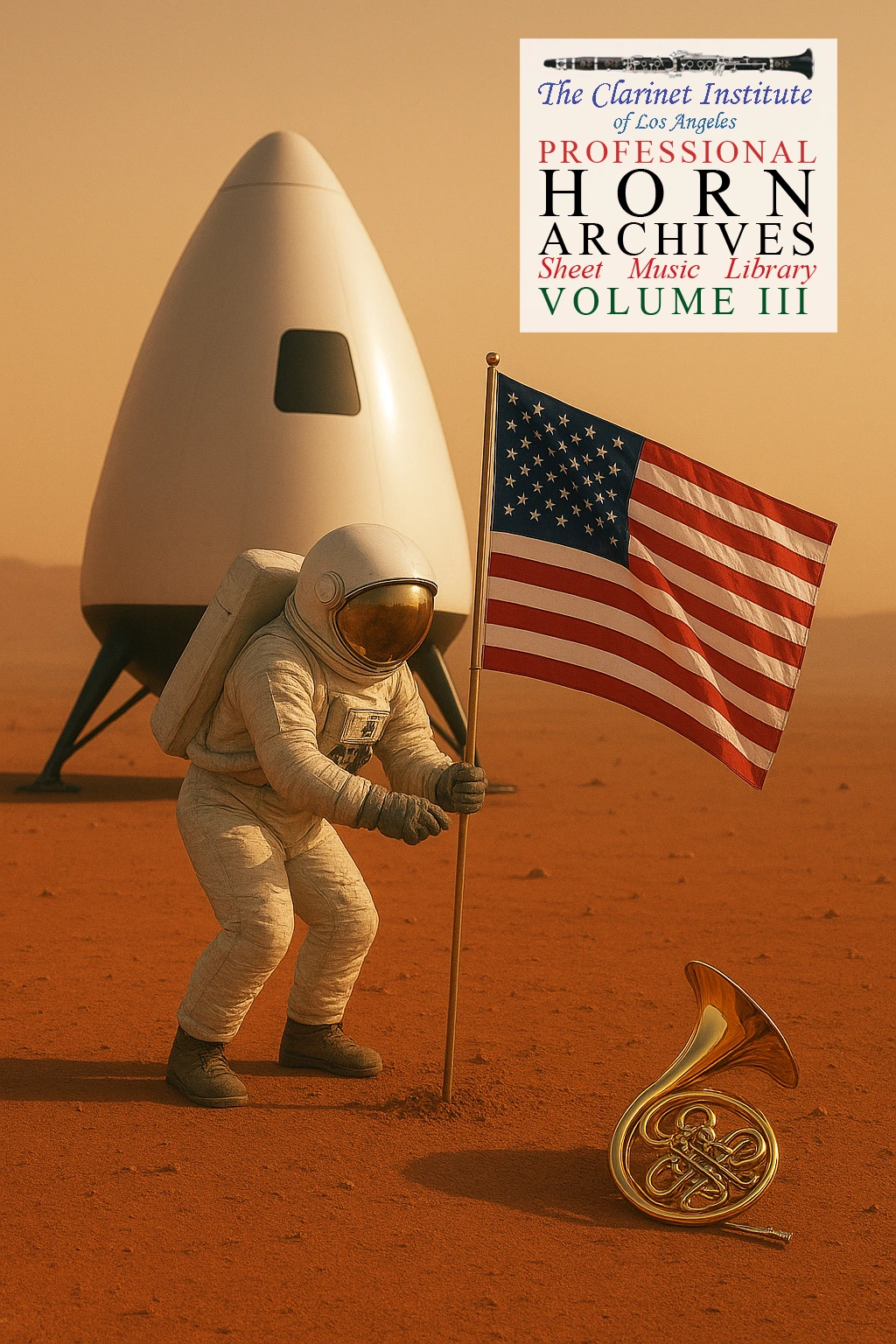Cover for French Horn sheet music, Vol. 3 showing a French Horn on Mars