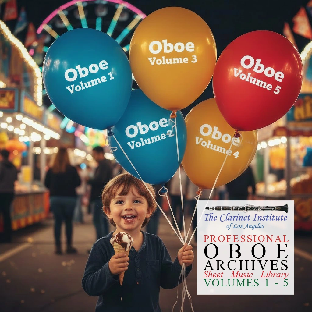 Cover for Oboe sheet music, Vols. 1 - 5 showing balloons