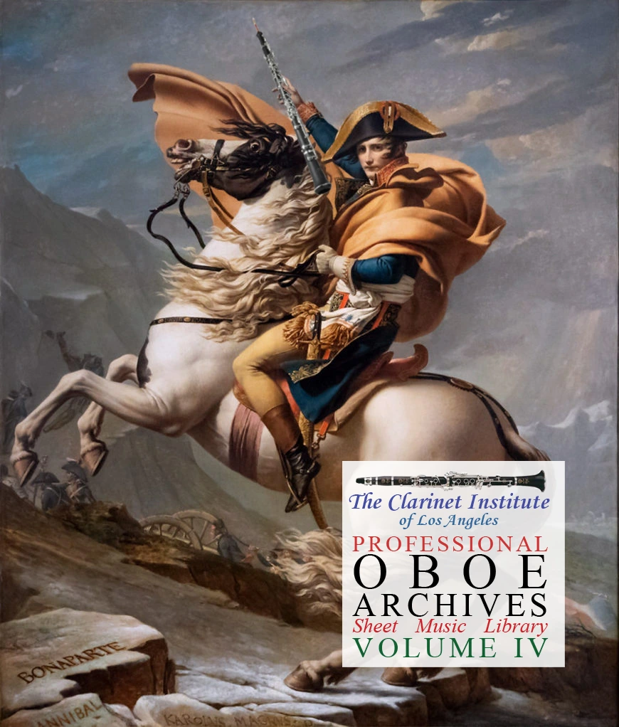 Cover for Oboe Sheet Music, Vol. 4 depicting Napoleon carrying an oboe