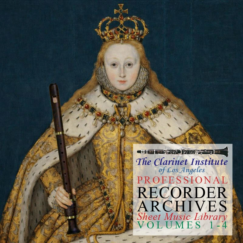 Cover for Recorder sheet music, Vols. 1-4 featuring Elizabeth I holding a recorder