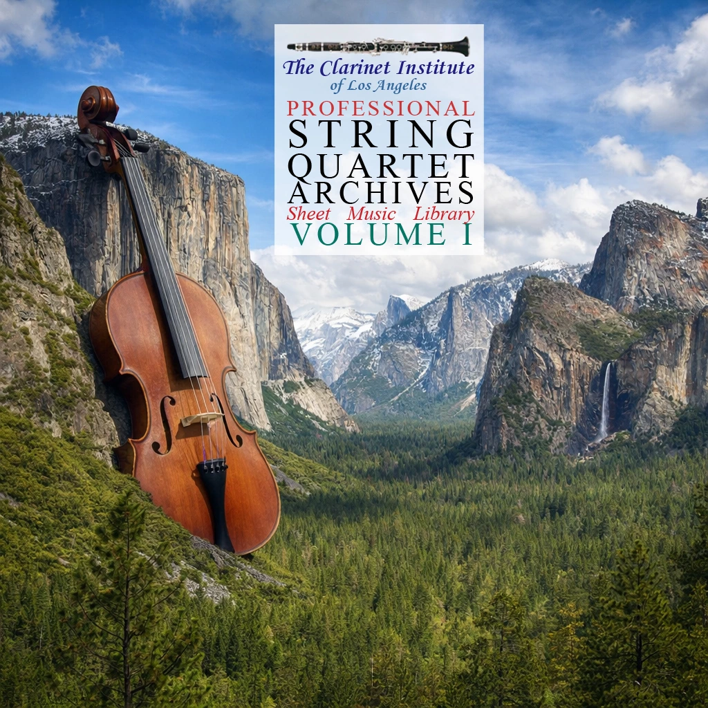Cover for String Quartet sheet music, Vol. 1 featuring a violin in Yosemite