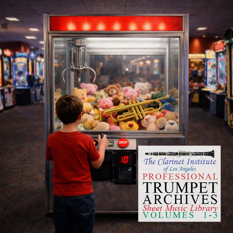 Cover for Trumpet Sheet Music, Vols. 1-3 depicting a carnival claw machine