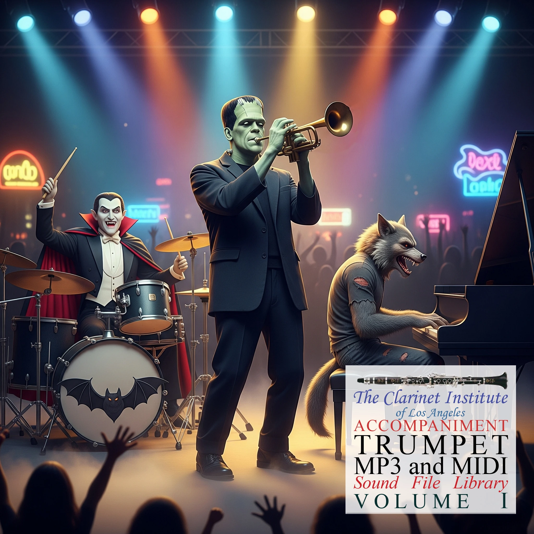 Trumpet Sound Files Monsters Cover for Trumpet Sound Files, Vol. 1 showing a monster band