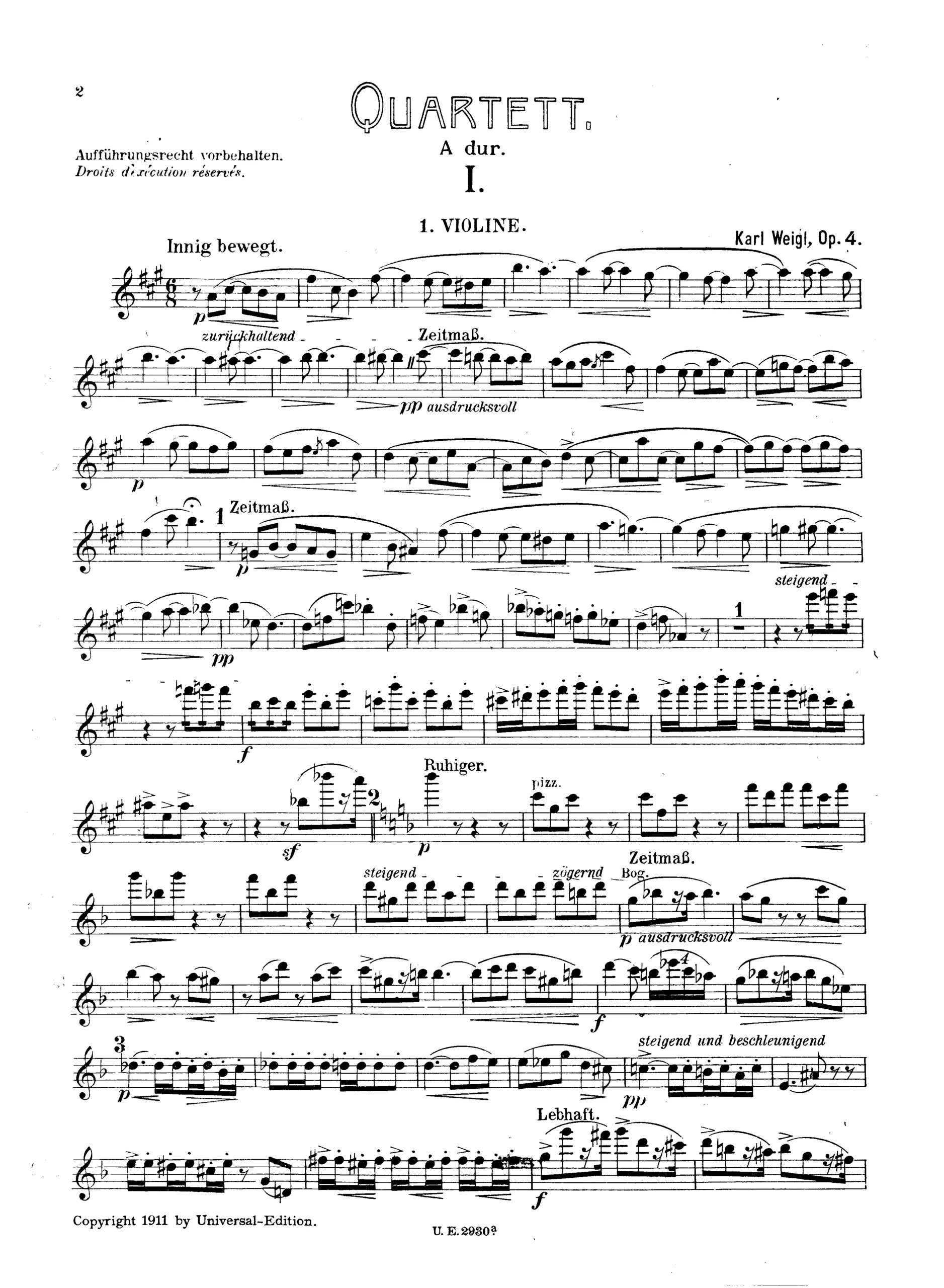 Cover for String Quartet Sheet Music, Vol. 4 showing Weigl String Quartet