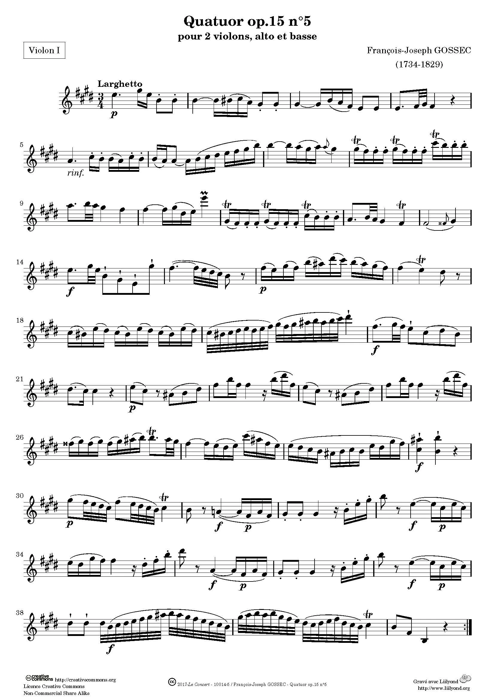 Cover for String Quartet Sheet Music, Vol. 5 showing Gossec String Quartet