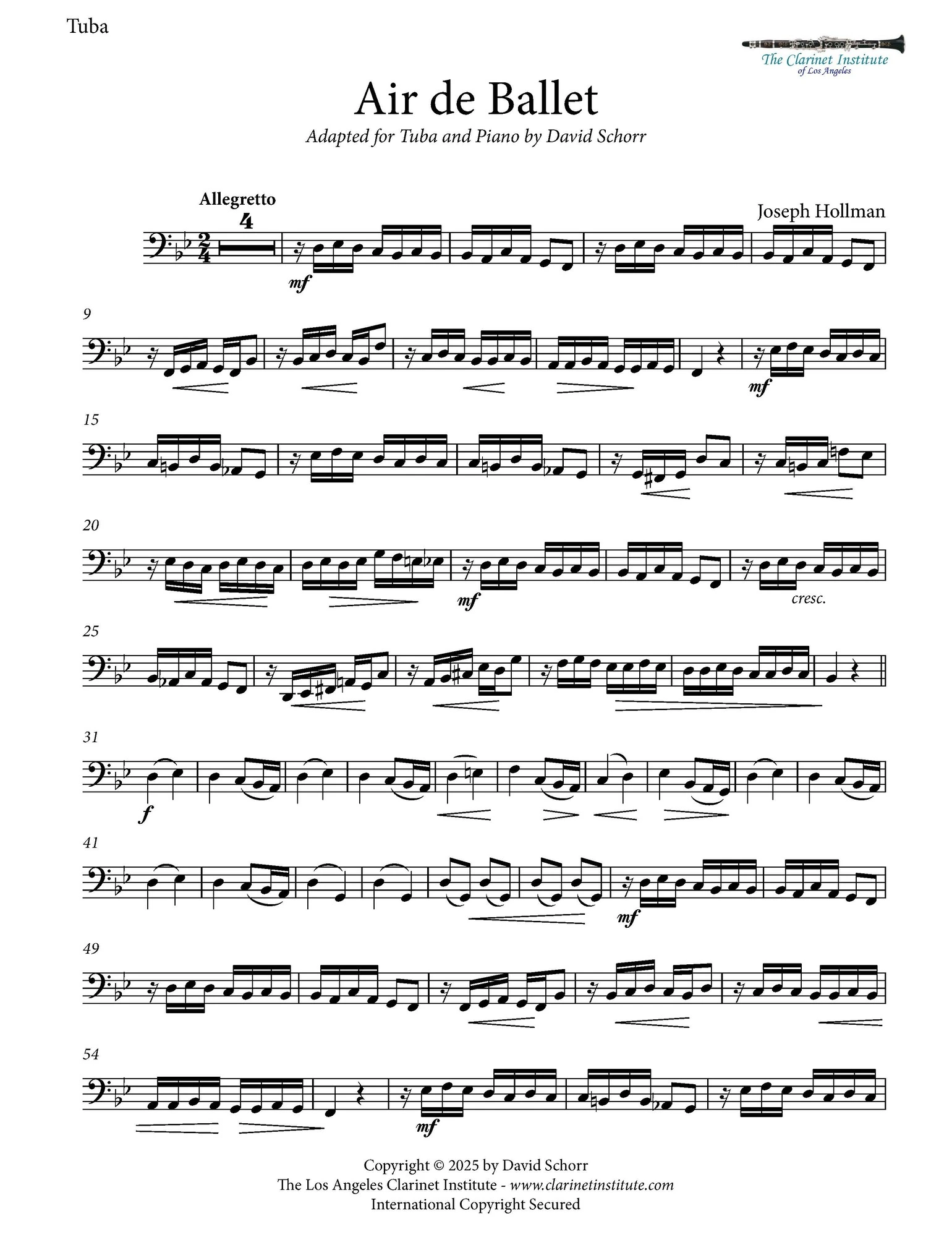 Sheet music sample for tuba and piano: Hollman, Joseph – Air de Ballet