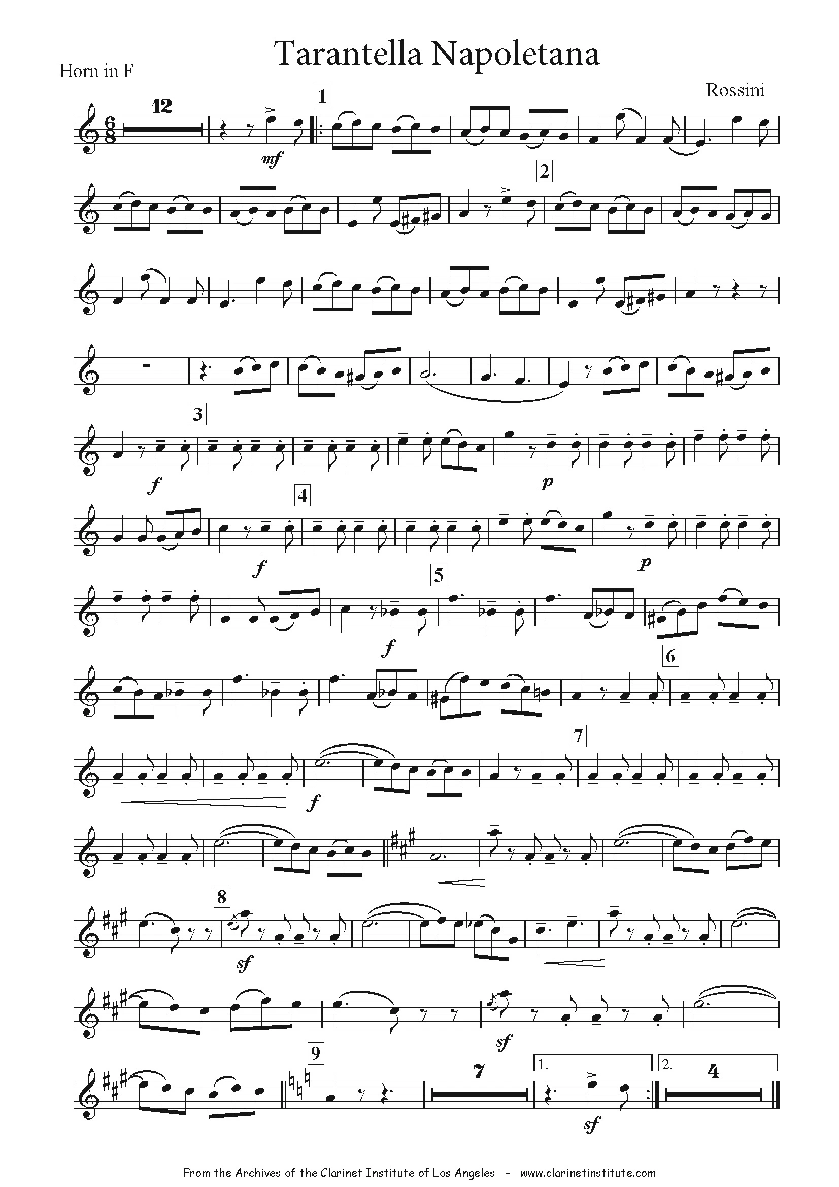 Rossini’s “Tarantella Napoletana” for French horn and piano — Volume 3 sheet music cover