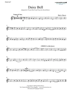 French horn and piano arrangement of Henry Dacre’s “Daisy Bell” — solo sheet music cover