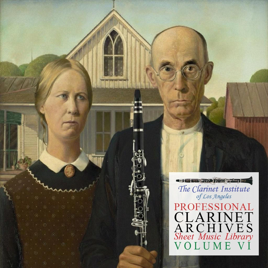 Cover for Clarinet Sheet Music, Vol. 6 showing American Gothic with a Clarinet