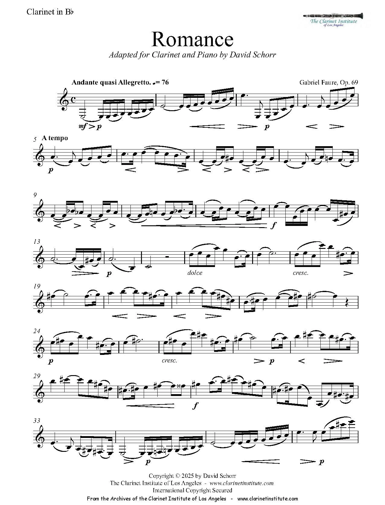 Clarinet 6 Faure, Gabriel - Romance, Op. 69