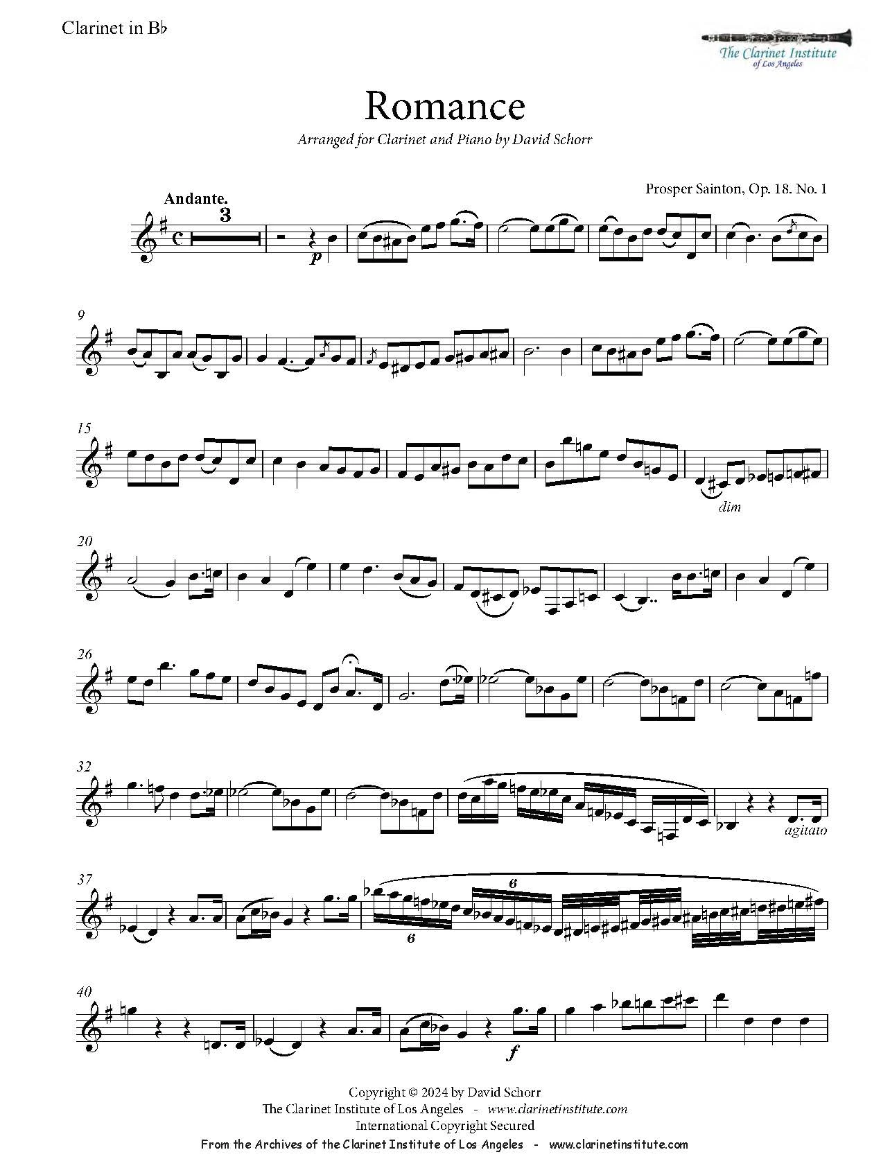 Clarinet 6 Sainton, Prosper - Romance, Op. 18, No. 1
