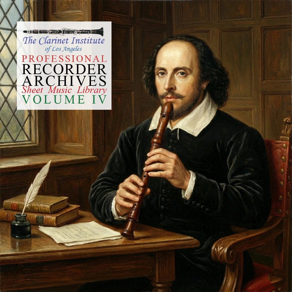 Cover for Recorder, Vol. 4 Sheet Music showing Shakespeare with a recorder