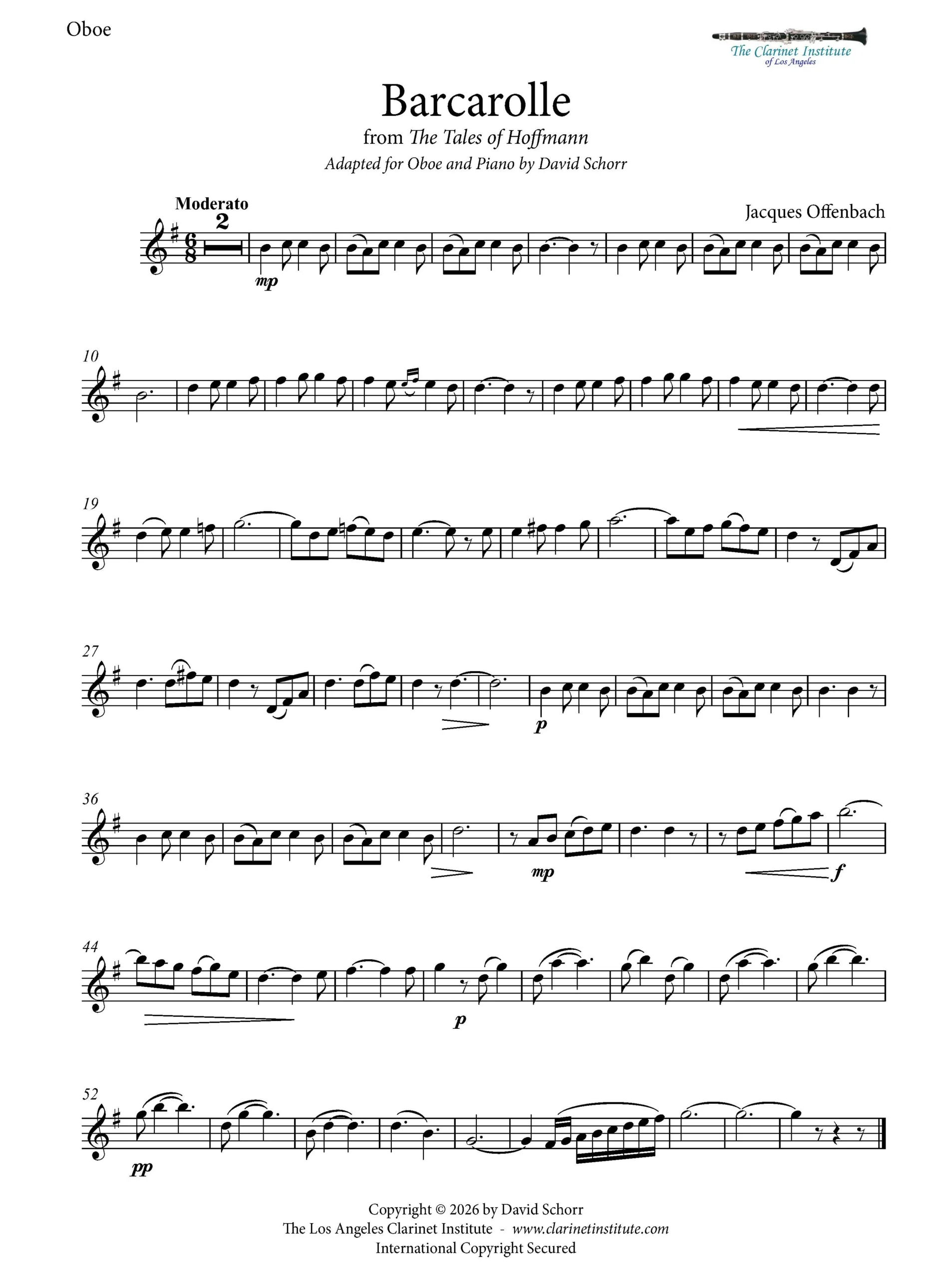 Offenbach - Barcarolle for Oboe