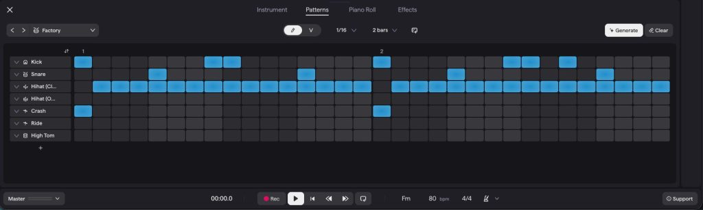 Soundtrap Studio's Beatmaker is great for quickly building drum beats.