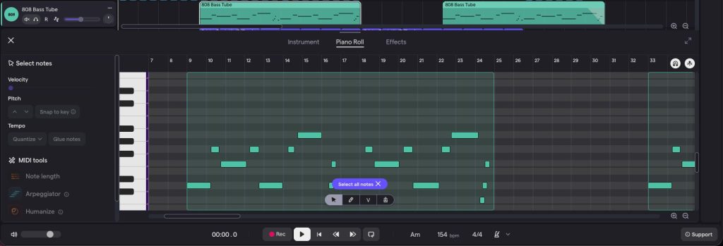 Piano Roll Window In Soundtrap