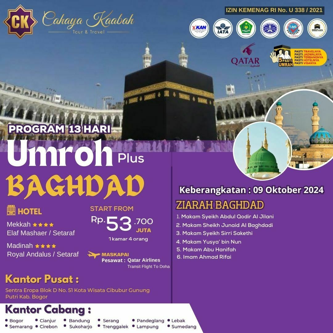 UMROH PLUS BAGHDAD 09 OKT 2024 DI GARUT Rp. 53.700.000 | 0831 5922 1113