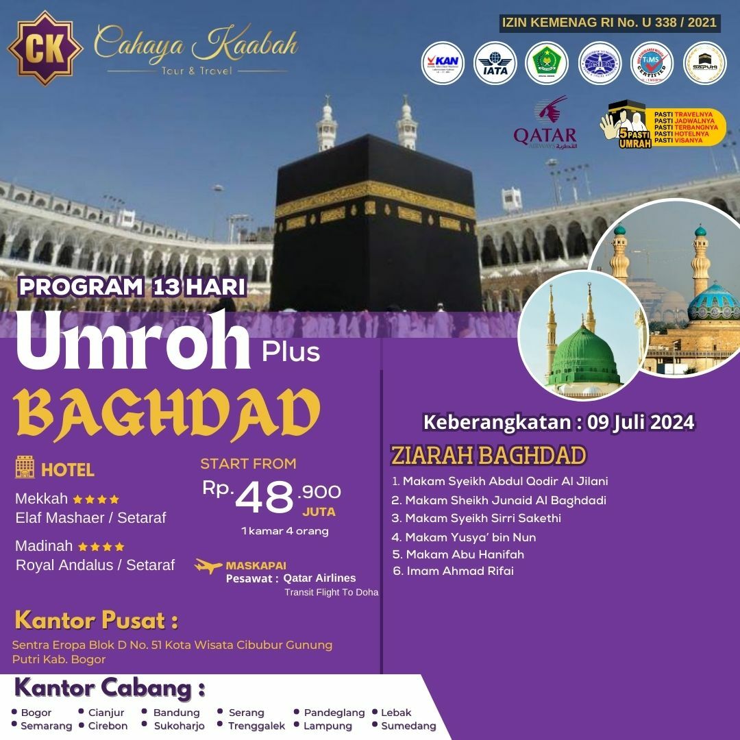 UMROH PLUS BAGHDAD DI BANTAR GEBANG RP. 48.900.000 | HUB 0813 9809 5482 (CUSTOMER SERVICE)