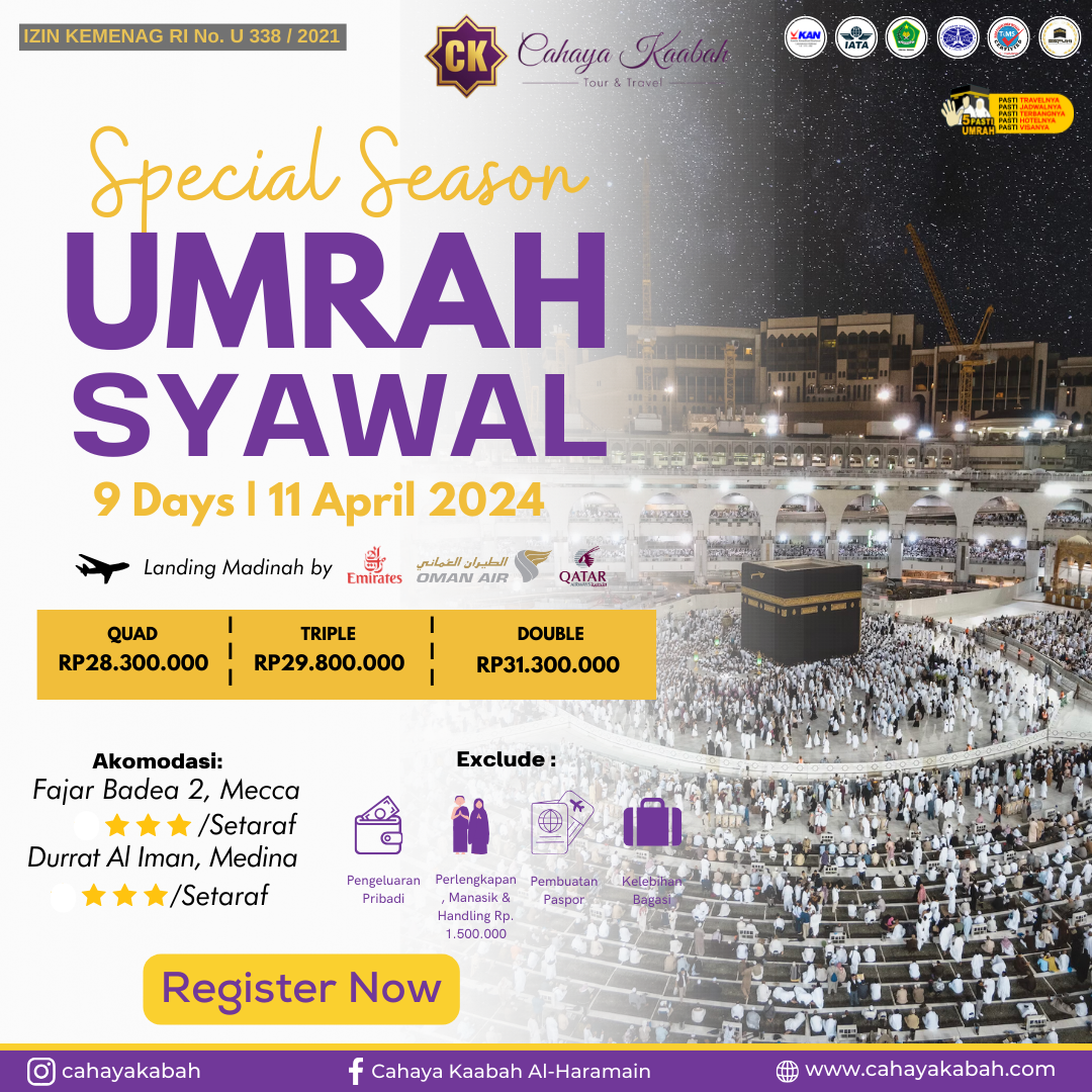 UMROH SYAWAL 11 APRIL 2024 RP. 28.300.000 | HUB 0813 9809 5482 CUSTOMER SERVICE 