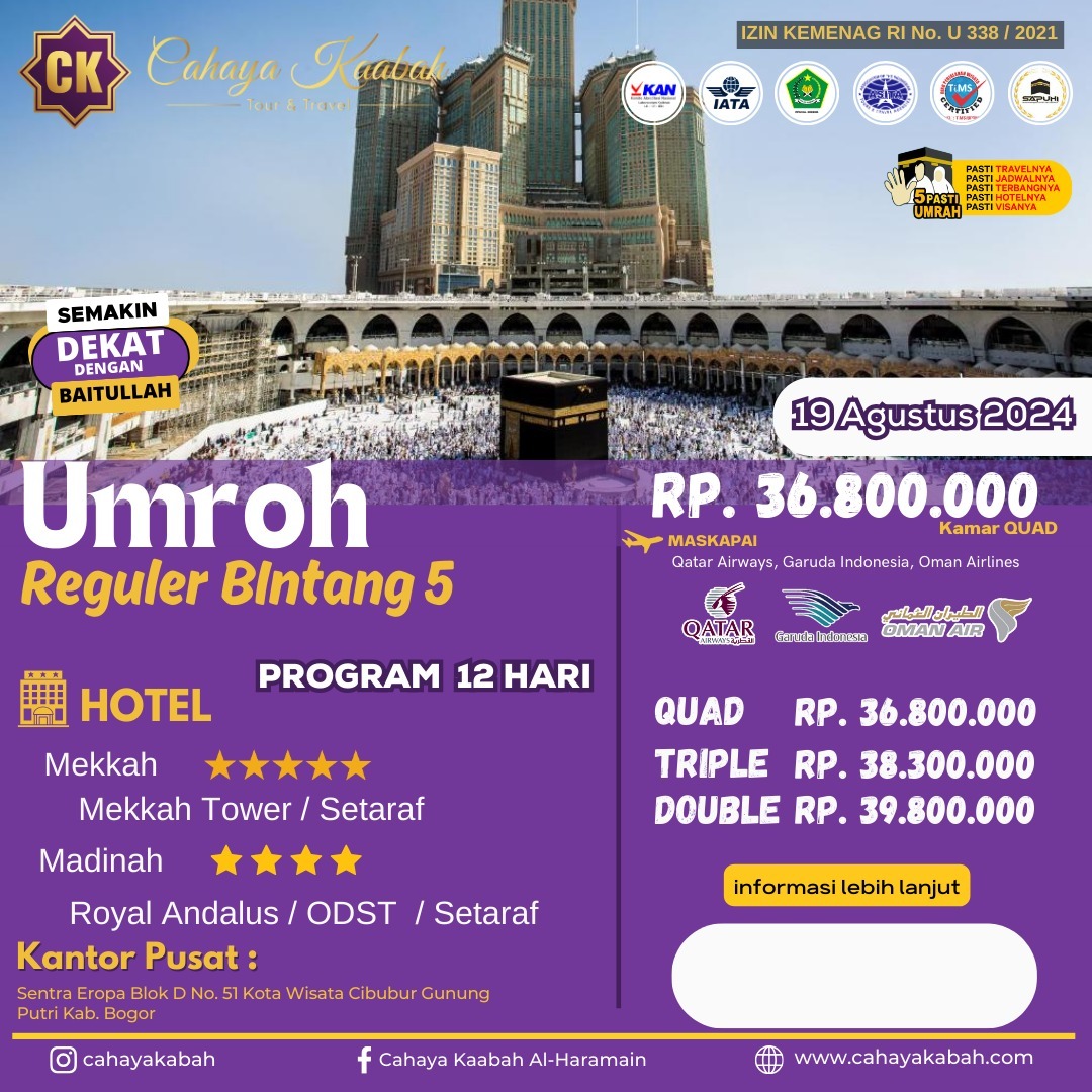 JANGAN SAMPAI KEHABISAN SEAT 10 FREE 1 UMROH BINTANG 5 | HUB : 0813 9809 5485