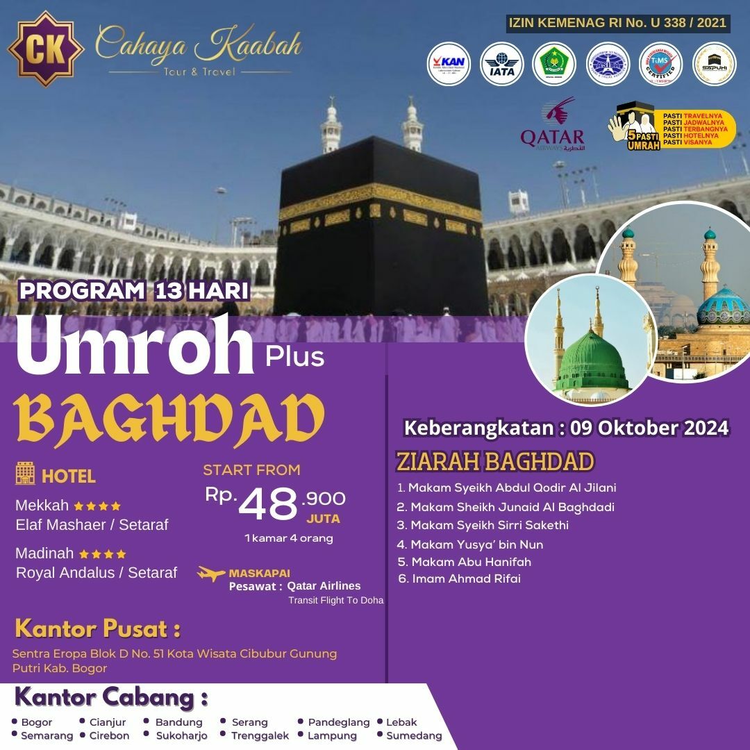 UMROH PLUS BAGHDAD | RP. 48.900.000 | HUB : 0813 9809 5482 CUSTOMER SERVICE 