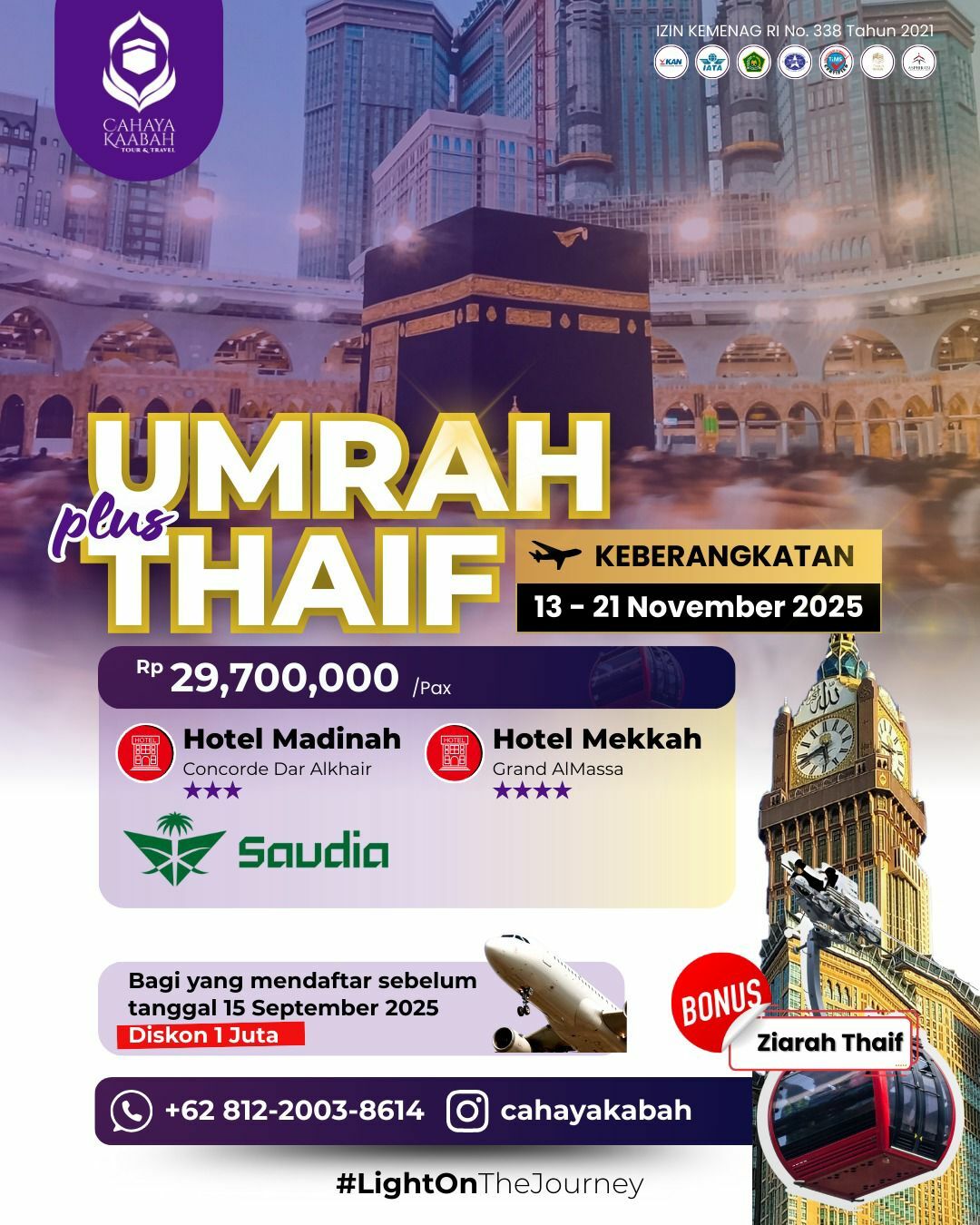 UMROH EXLUSIVE PLUS THAIF 13 - 21 NOVEMBER 2025 | CIBUBUR | Hub 0895 0888 4721 