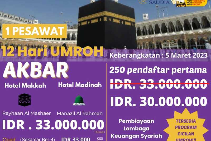 Promo Paket Umrah Akbar 1 Pesawat Di Magelang 2023 | Cahayakabah | 081219315458