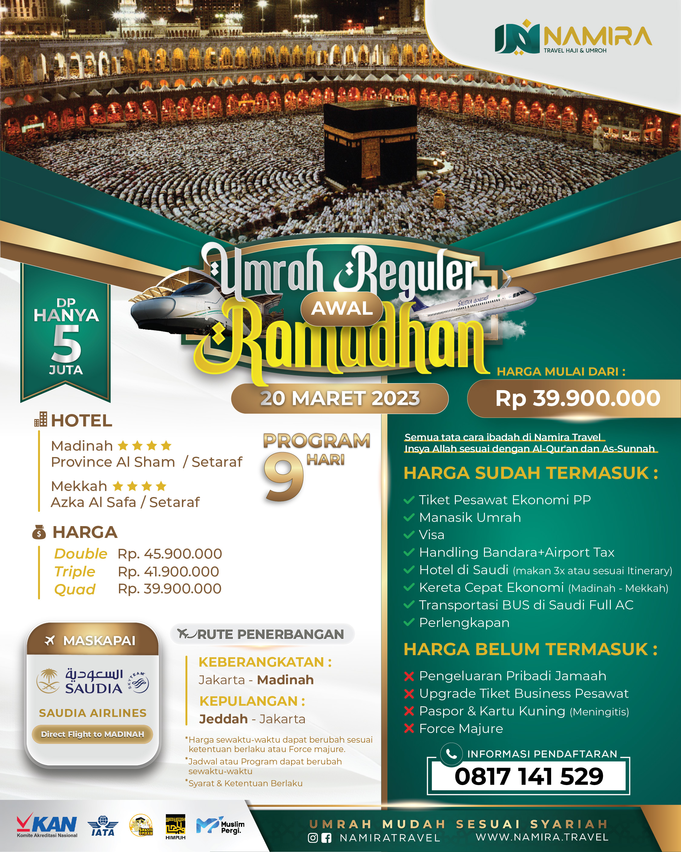 Umroh Reguler Awal Ramadhan 20 Maret 2023