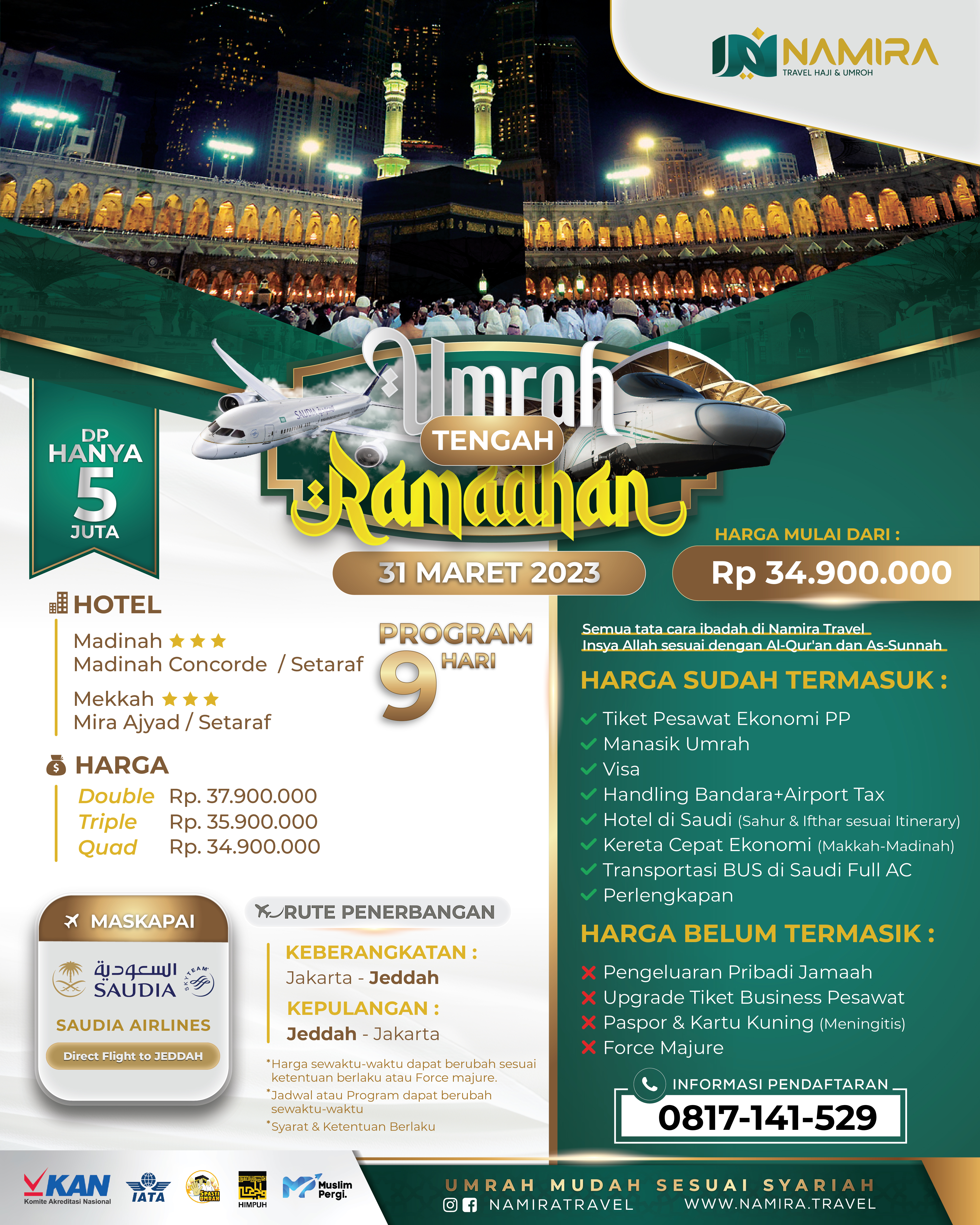 Umroh Reguler Tengah Ramadhan 31 Maret 2023