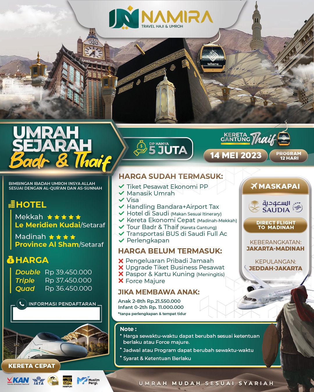 Paket Umroh  14 Mei 2023 "Sejarah Bangkitnya Islam" Umroh Plus Badr & Thaif