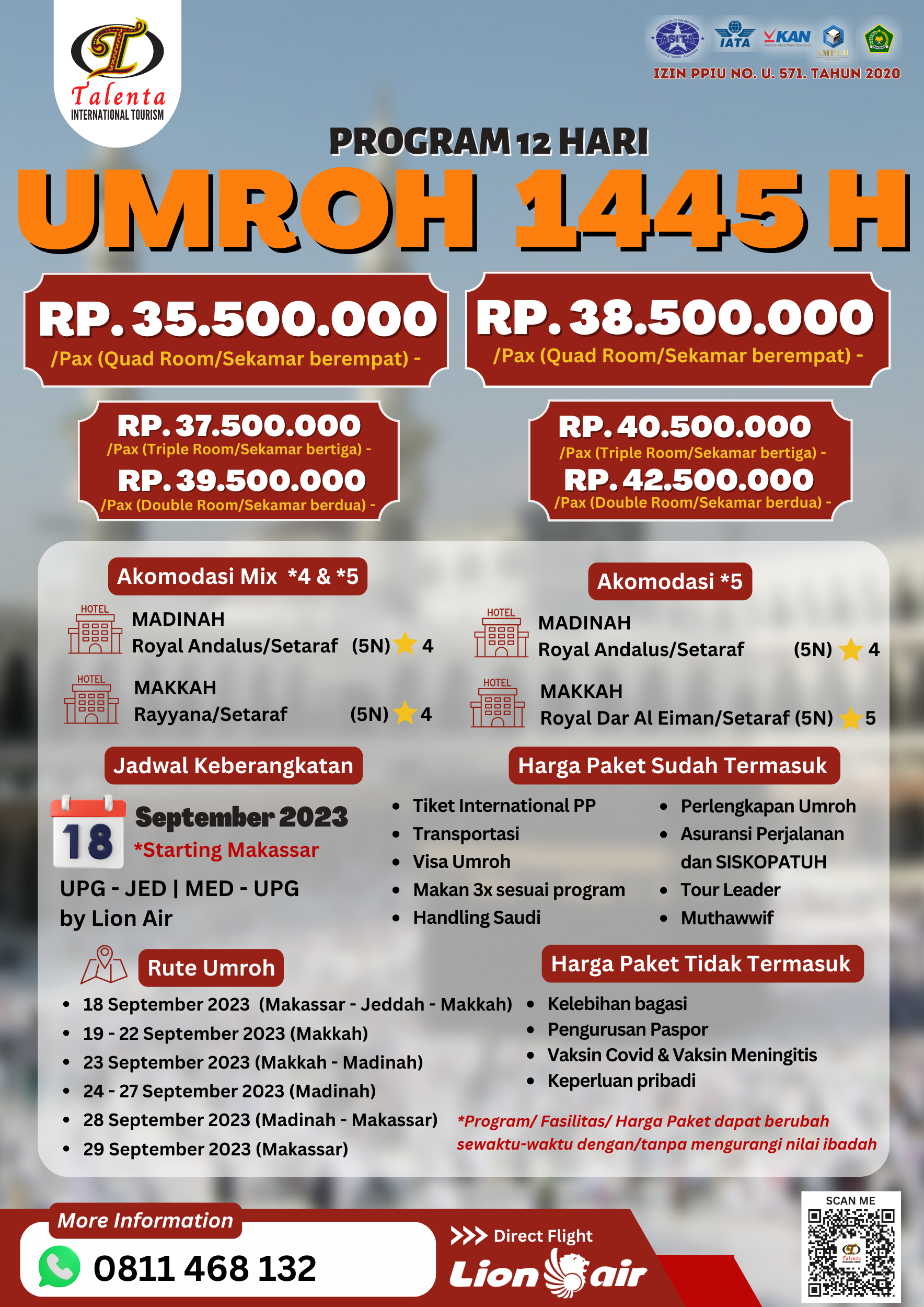 UMROH 18 SEPTEMBER PROGRAM 12 HARI BY LION AIR 