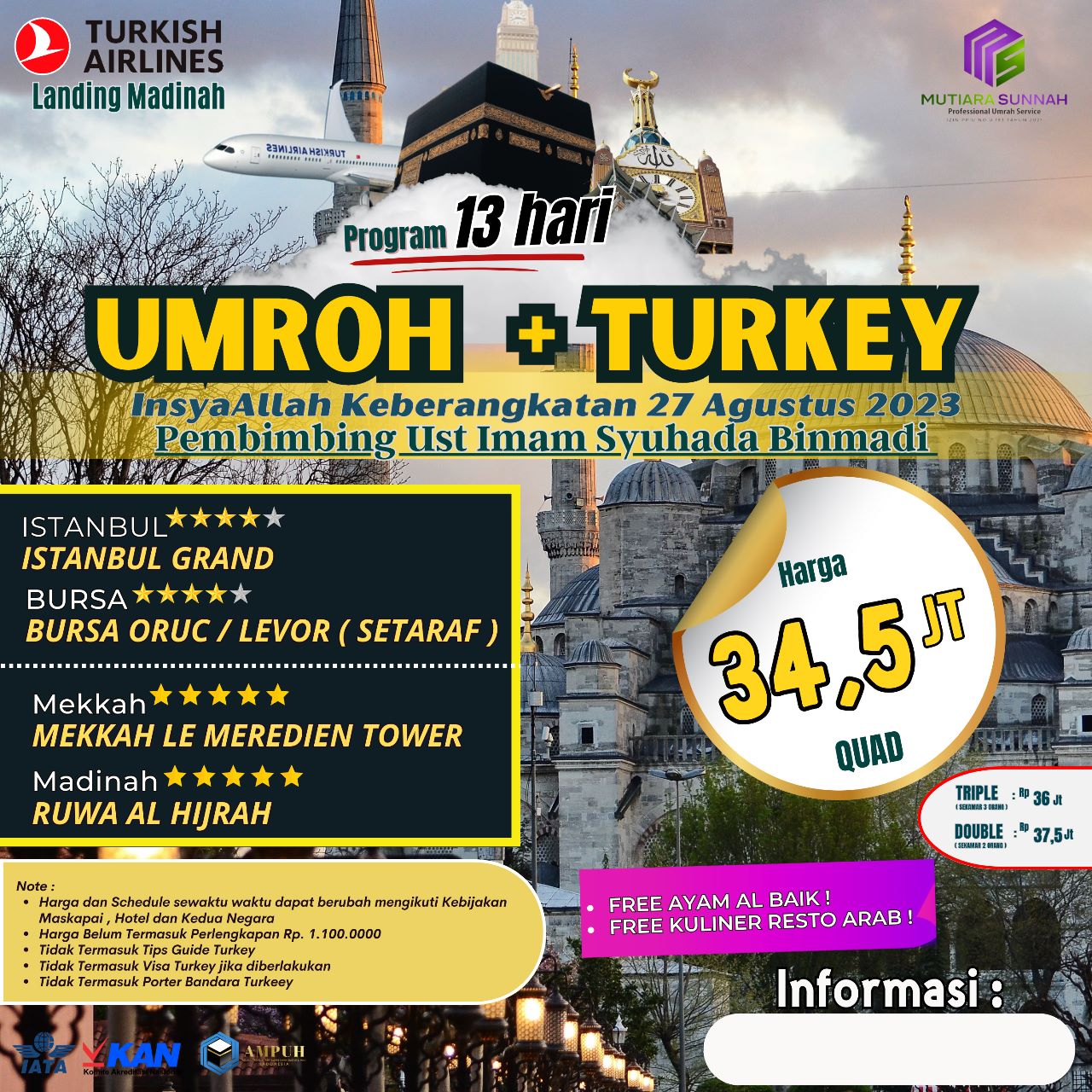 UMROH PLUS TURKI 27 AGUSTUS 2023