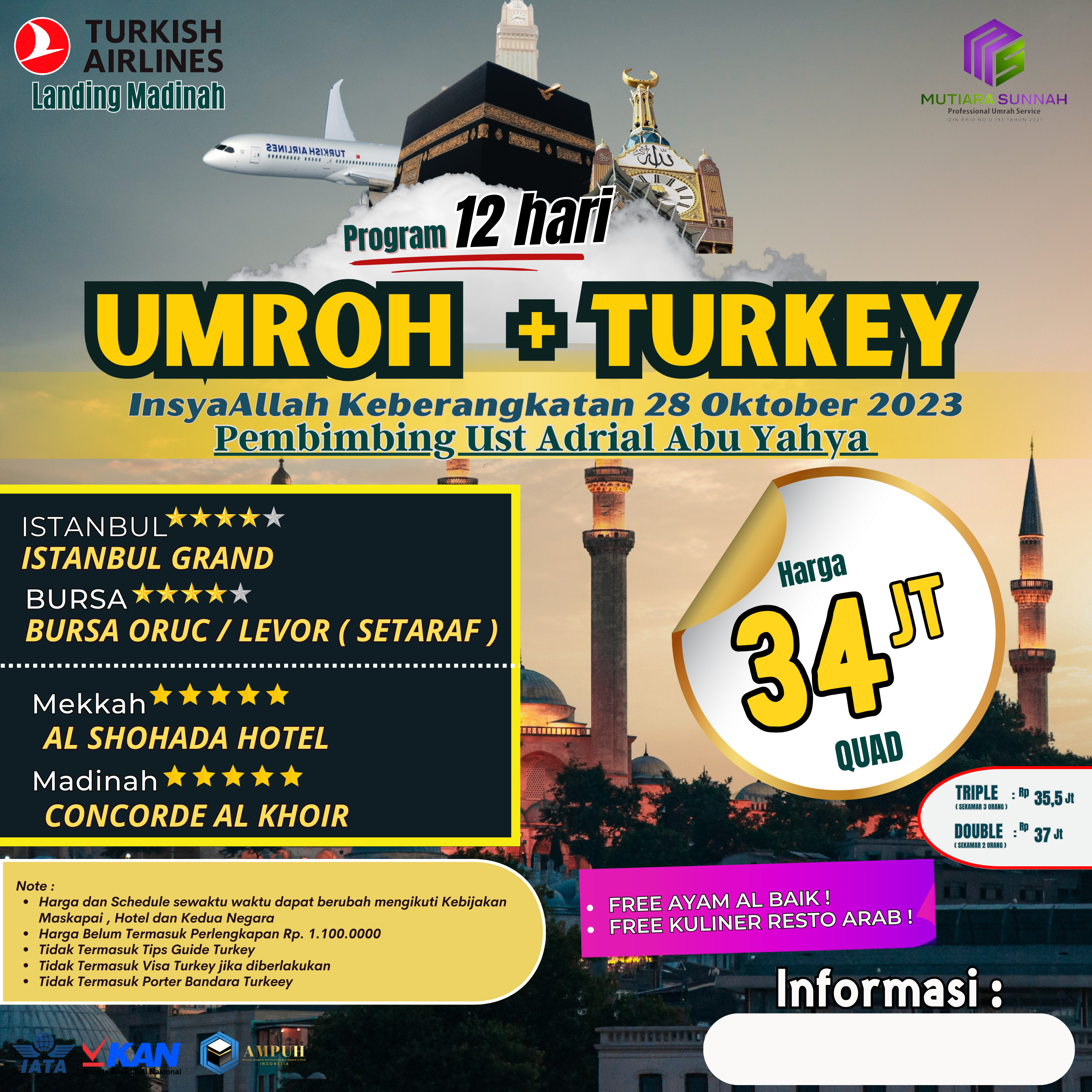 UMROH PLUS TURKI 28 OKTOBER 2023