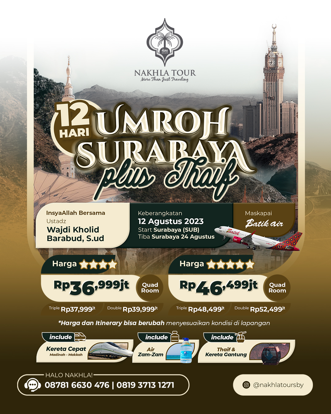 UMROH SAFAR PLUS THAIF SURABAYA - MADINAH 12 AGUSTUS 23